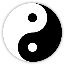 A taijitu, also called a "yin yang," a well-known symbol of Taoism.